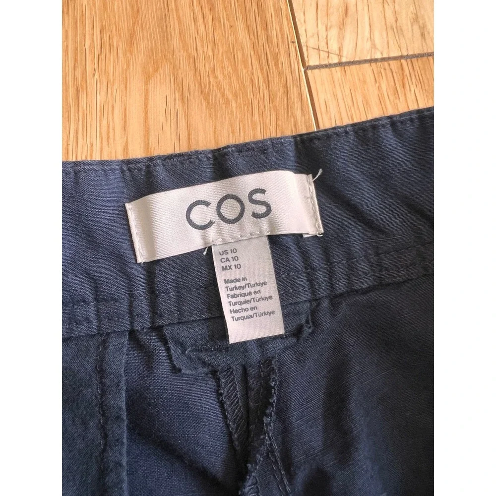 COS Cropped Wide Tapered Leg‎ Cotton Linen High Rise Pants Blue Womens Size 10